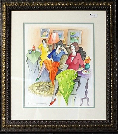 Framed Watercolor by Itzchak Tarkay (100 CK): Framed Watercolor by Itzchak Tarkay (100 CK), Signed by the Artist, Size Approx. 22 x 20 In.