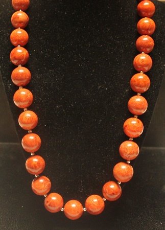Fancy Coral with SS Balls Necklace: Fncy Coral with SS Balls Necklace. Corals twt approx. 3000 cts, Sterling Silver and size approx. 22 in