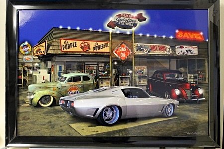 Dixie Gasoline Station: Beautiful framed Original by Robinson. Approx. 28x40in