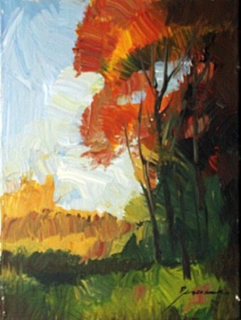 Framed Original Acrylic Paint on Canvas "A Day in Fall": Framed Original Acrylic Paint on Canvas "A Day in Fall" by Michael Schofield (247 DI), Signed by the Artist, Size Approx. 12 x 9 In.