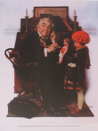 Lithograph "Doctor and Doll" by Norman Rockerll (160ZN): Lithograph "Doctor and Doll" by Norman Rockerll (160ZN) size approx. 17 x 11 in. Norman Percevel Rockwell AKA: Norman Rockwell (02/03/1978 - 11/08/1978) Was born in Brooklyn, New York. Occupation Illu