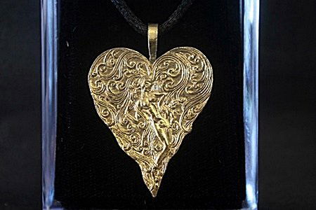 Yellow Gold Heart Shape Pendant Necklace By Erte (38ZC): Yellow Gold Heart Shape Pendant Necklace By Erte; Bearing the signature of the artist; Size Approx 10 in.