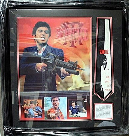 Framed Scarface Memorabilia (50FO): Framed Scarface Memorabilia scene pictures with tie approx. 35"x33" Each Item is Made one of a kind in the US to order and may vary slightly from image.
