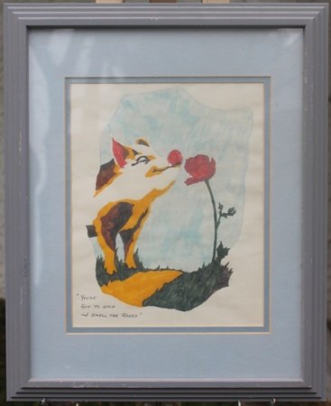 "You've Got To Stop & Smell The Roses" By C. Vaughan: Framed, Lithograph, No Signature, Approximately 16 1/2" x 15 1/2" In.