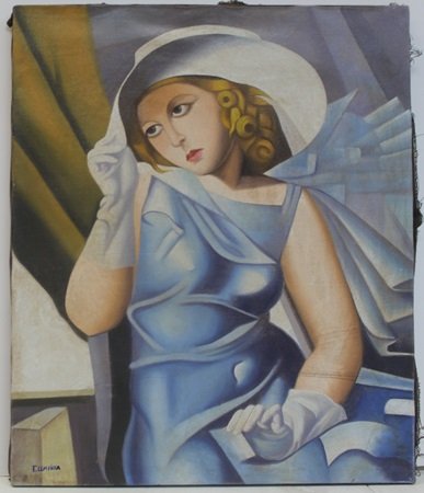 Oil Painting on Canvas by Tamara de Lempicka: Oil Painting on Canvas bearing a Hand Signature by the artist, size approx. 23" x 19 1/2" In. Comes with Certificate of Authenticity.