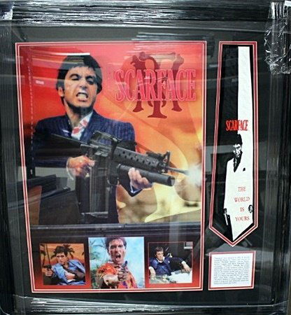Framed Scarface Memorabilia (54FO): Framed Scarface Memorabilia scene pictures with tie approx. 33"x31" Each Item is Made one of a kind in the US to order and may vary slightly from image.
