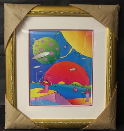 "50TH ANNIVERSARY OF NASA" By PETER MAX (N): Lithograph, Out of the book, Approx. 19 1/2 x 17 1/2 In.