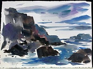 "Ridged Cliffs" By Michael Schofield: Original, Watercolor Painting on Paper, Signed by the artist, Approximately 15" x 11" In.