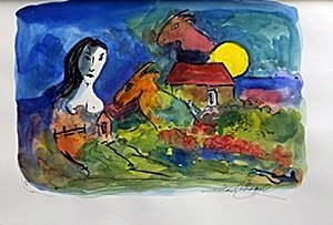 Original Watercolor on Paper After Marc Chagall: Original Watercolor on Paper After Marc Chagall, signed, size approx. 11 x 15 in. Marc Zakharovich Chagall (July 6th 1887 – March 28th 1985) "The quintessential Jewish artist of the twentieth centur