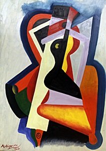 Composition IV - Oil on Paper - A. Archipenko: Oil Painting on Paper in the manner of Alexander Archipenko, Hand Signed, Size Approx. 16 x 12 In