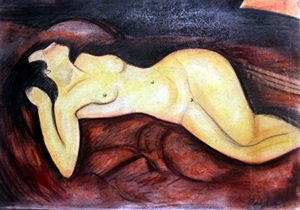 Reclining Nude - Pastel Drawing - Amadeo Modigliani: Pastel Drawing on Paper, Hand Signed (Lower Right Corner) Size Approx. 13 x 19 Inches