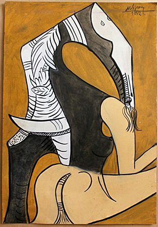 Woman - Oil Painting on Paper - Wilfredo Lam: Oil Painting on Paper, Hand Signed by the artist, Size Approx. 20" x 14" in. Condition: Slight Bends/Creases on Edges