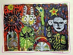 Strange Ones - Hand Signed Painting by Judith Bledsoe: Mixed Media Painting on Paper, Hand Signed by the artist; Provenance: Private Collection Approximate Size: 20” x 26” Inches