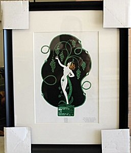 Framed Lithograph "Emerald" by Erte: Framed Lithograph "Emerald" by Erte, Out of thee book, Size Approx. 21 x 17 In.