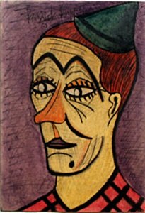 The Clown - Pastel on Paper - Bernard Buffet: Pastel Drawing on Paper, Hand Signed and Dated 63' , Size Approx. 17 x 12 Inches