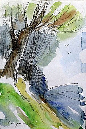 Watercolor on Paper by Michael Schofield: Watercolor on Paper by Michael Schofield; signed, size approx. 11 1/2 x 7 1/2 in. Michael Schofield was born in Orlando, Florida, in 1947. His talent as a silk screen mechanic and artist allowed him t