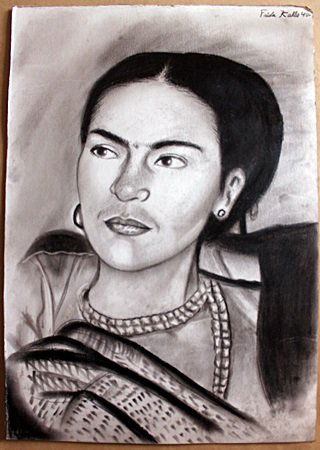 Self Portrait Graphite on Paper by Frida Kahlo: Graphite Drawing on Paper, Hand signed by the artist, Size Approx. 19" x 14" in. Condition: Slight Bends/Creases on Edges