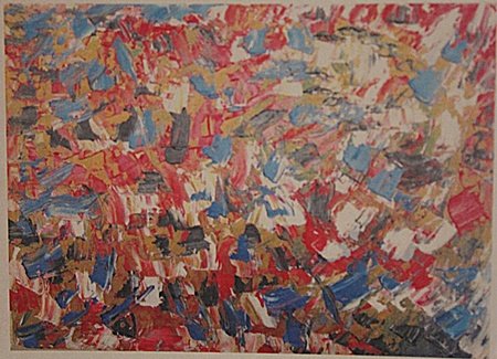Jean Paul Riopelle - Composition: After Jean Paul Riopelle "Composition" oil on paper circa. 1970, private collection approx. 19x13in. Jean-Paul Riopelle was a Canadian Abstract Expressionist best known for his non-representational la