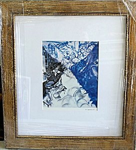 Framed Lithograph by Marc Chagall: Framed authentic lithograph Marc Chagall, Out of thee book, Size Approx. 19 x 18 In.