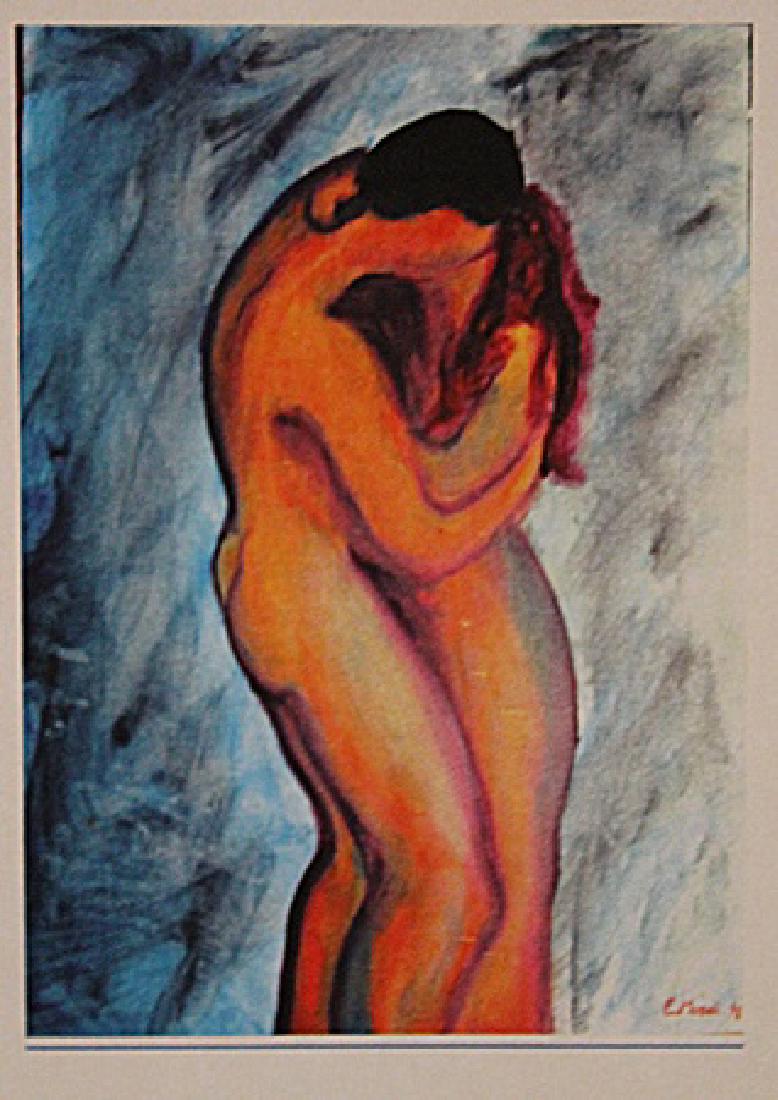 Edvard Munch - Lovers: in the manner of Edvard Munch "Lovers"oil on paper circa. 1898, private collection approx. 16x11in. in the manner of Edvard Munch was a prolific yet perpetually troubled artist preoccupied with matter