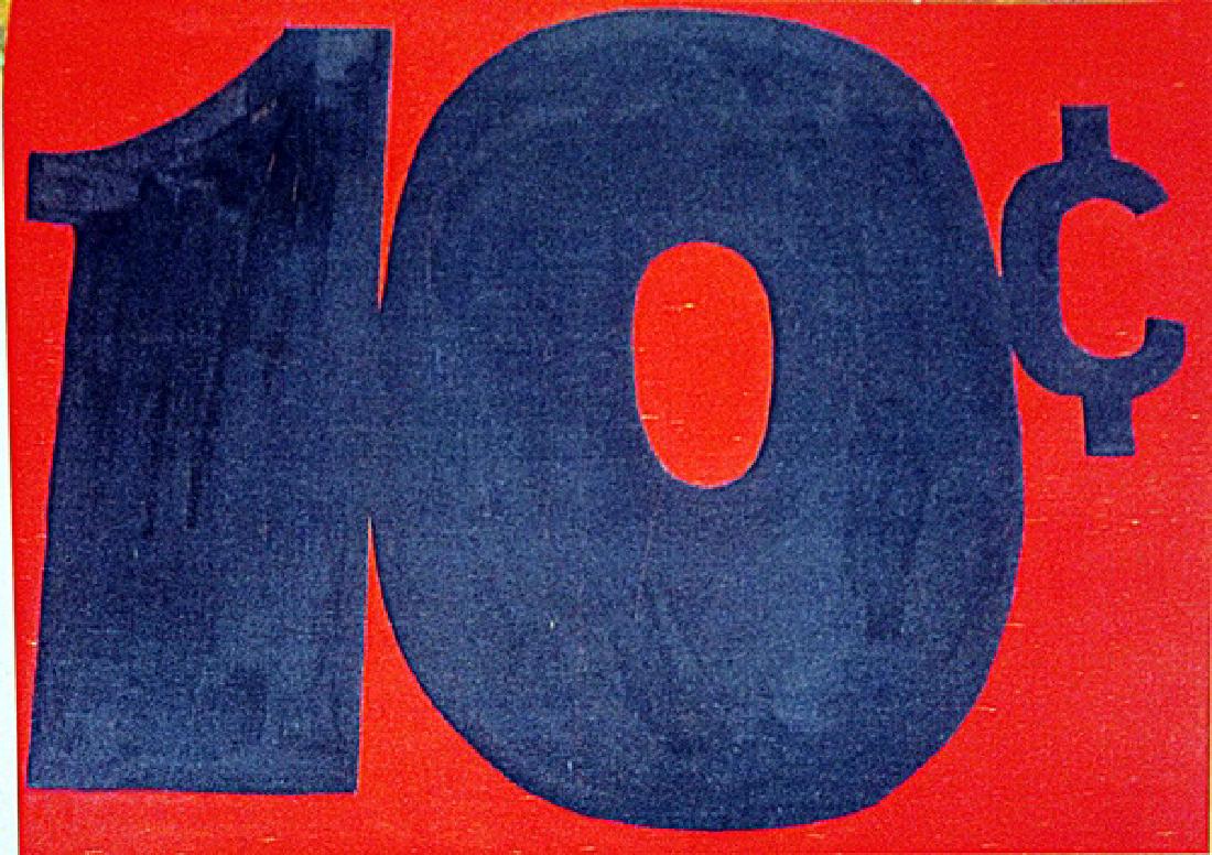 Roy Lichtenstein - 10 cents: Oil on paper in the manner of Roy Lichtenstein "10 cents", circa 1940, private collection, unframed dimensions are approximately 15x11. Roy Fox Lichtenstein (pronounced /?l?kt?n?sta?n/; October 27, 19
