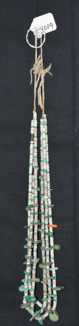 Navajo Turquoise Necklace: Old Beads, Morenci, Hand Cut & Ground, White Shell Heishi, from Henry James 7/2/1959, circa 1920