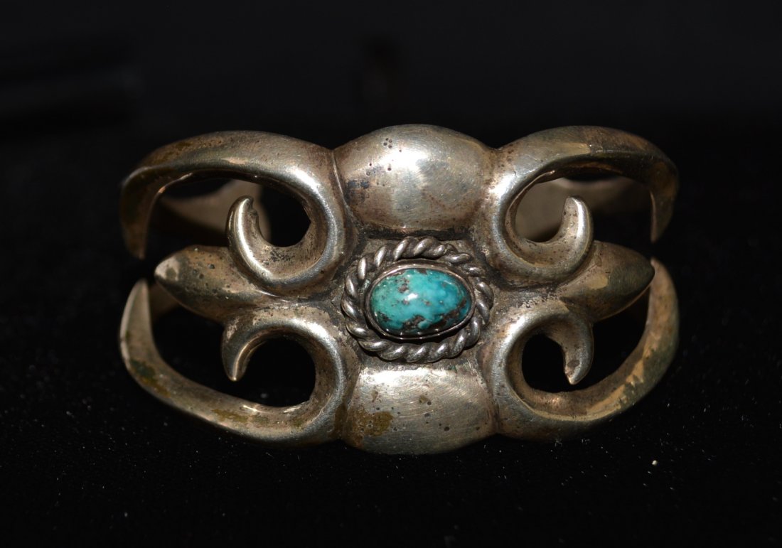 Navajo Turquoise Bracelet: Bracelet, Navajo Sand Cast, Persian Turquoise from Ben Benally 2/19/1972, circa 1960