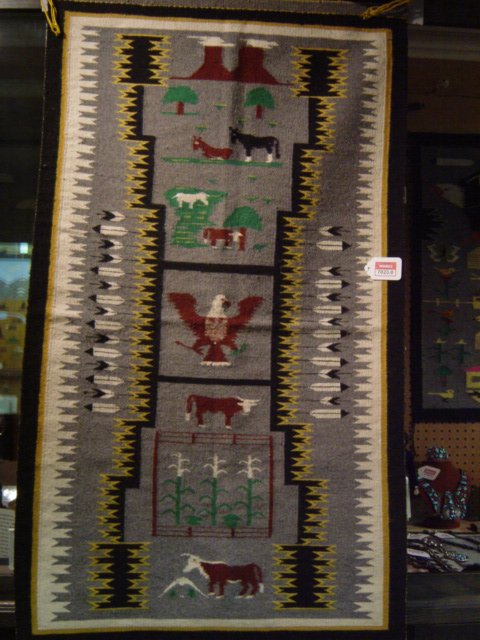 Navajo Rug: Navajo Pictorial - Storm Pattern, 28"x49", Processed Yarn, Wool Warp by Susie Speck 1973