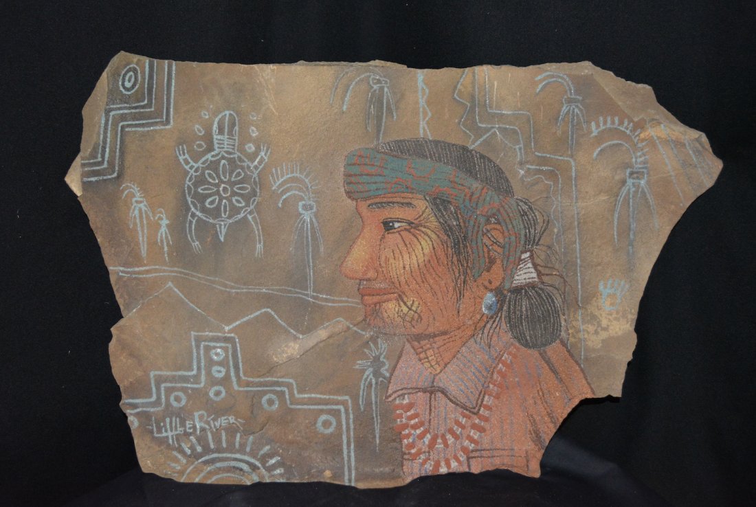Navajo Sand Painting: Navajo Sand Paintingby Little River24"x13"on Sandstone