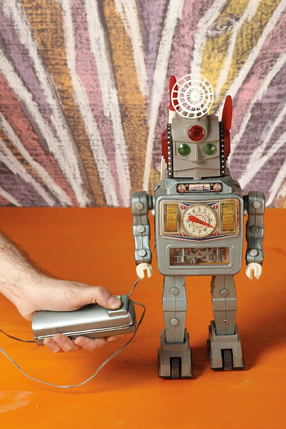 Japon Battery toy filoguide 1963 Alps - Rosko: Rocket man in space armorSans boiteH. 34 cmTin litho battery operated with remote Rocket Man.