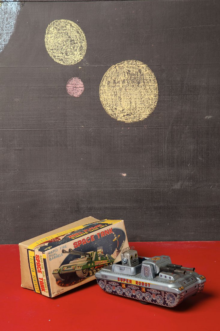 Japon À friction 1965 SH: Space Tank Super RobotBoite d'origineL. 22 cmTin litho Super Robot with original box