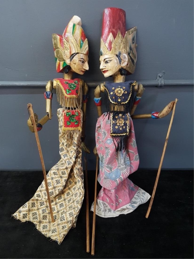 Pair of Two Vintage Indonesian Marionettes: Pair of Two Vintage Indonesian Marionettes 24"