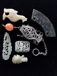 Lot of Chinese Jade and Export Silver: Lot of Chinese Jade and Export Silver Largest piece of jade is 2.75"