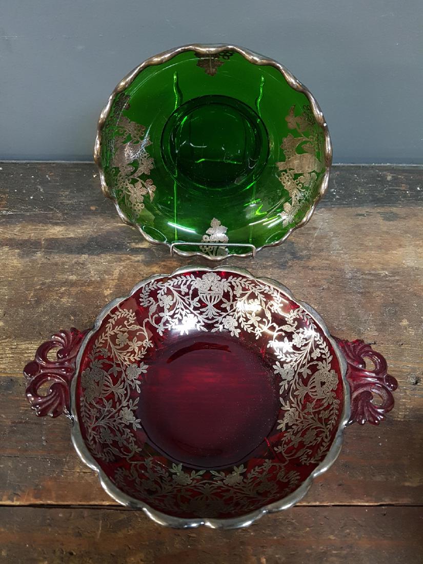 Lot of Two Silver Overlay Glass Candy Dishes (1 of 3)