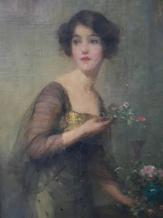 F. H. Michael Edwardian Portrait Of A Woman, Oil: Frederick Howard Michael (england, -1929) Edwardian Portrait Of A Woman, Oil On Canvas, Signed And Dated In Lower Right Corner, 1922. 12 X 17 Inches