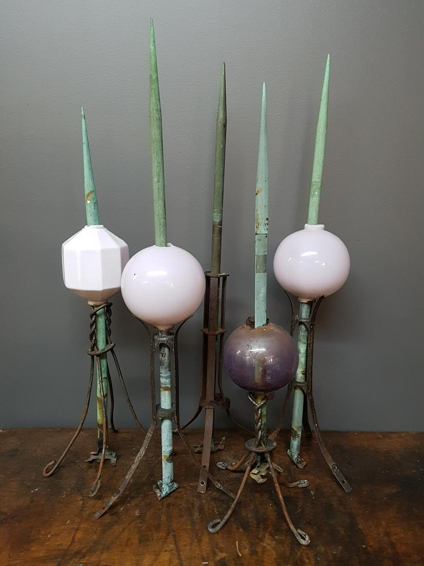 Lot Of 5 Bronze Antique Lightning Rods, 4 Globes (1 of 3)