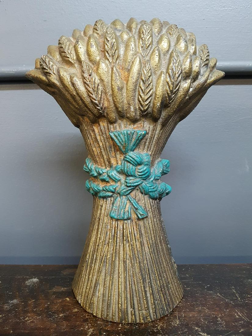 Blue and Gold Wheat Sheath Cast Iron Door Stop: Antique Blue and Gold Wheat Sheath Cast Iron Door Stop 9 inches tall