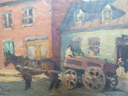 Jack Beder (canada 1910-1987) Oil On Board: Jack Beder (canada 1910-1987) Oil On Board Horse And Wagon In Old Montreal. 9" X 12" From The Private Collection Of Dr. Moses Raff, A Prominent Montreal Collector