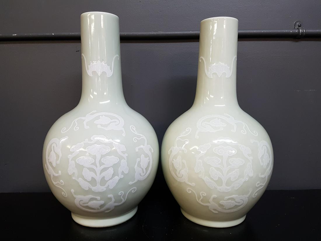 Pair of Large Chinese Celadon Hand Decorated Vases (1 of 5)