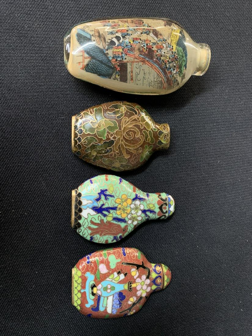 Lot of 4 Chinese Glass & Cloisonne Snuff Bottles (1 of 4)
