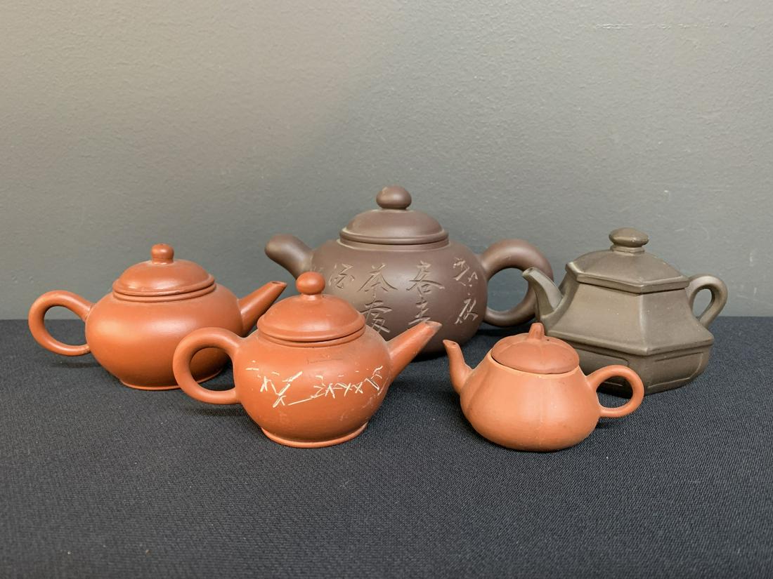 Lot of 5 Chinese, Asian Yixing Pottery Tea Pots (1 of 3)