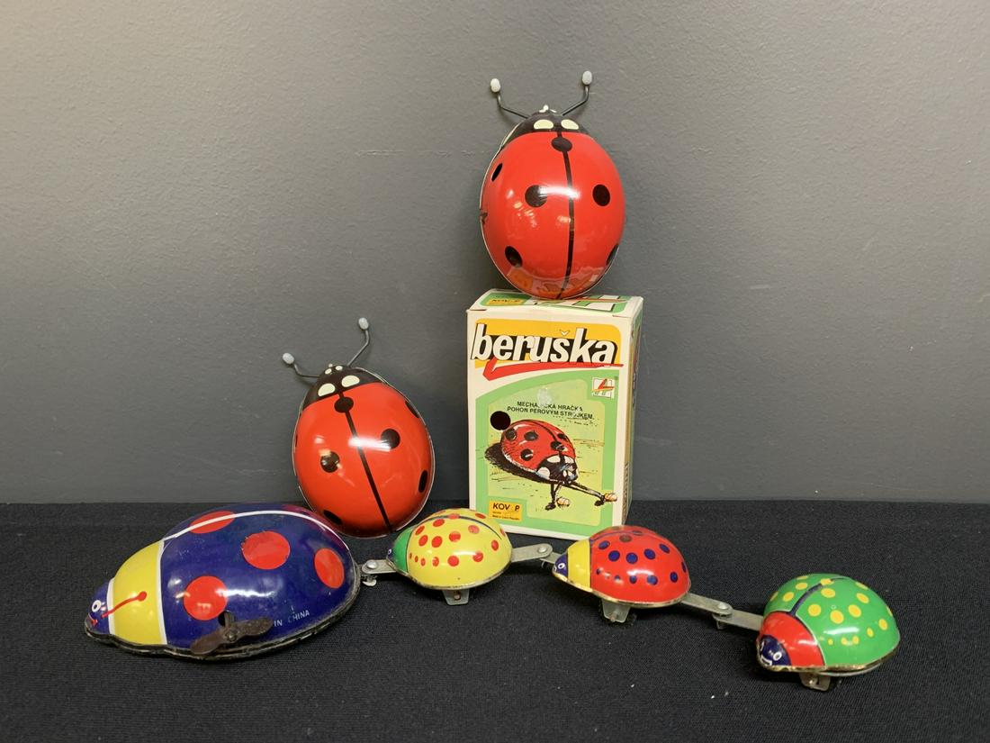 Lot of 3 Vintage Tin Wind Up Toys, Ladybugs (1 of 4)