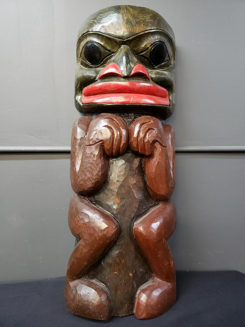 Bill Bouchard Signed North West Coast Carved Totem: Bill Bouchard Signed North West Coast Carved Totem, Haida 30 x 12 inches