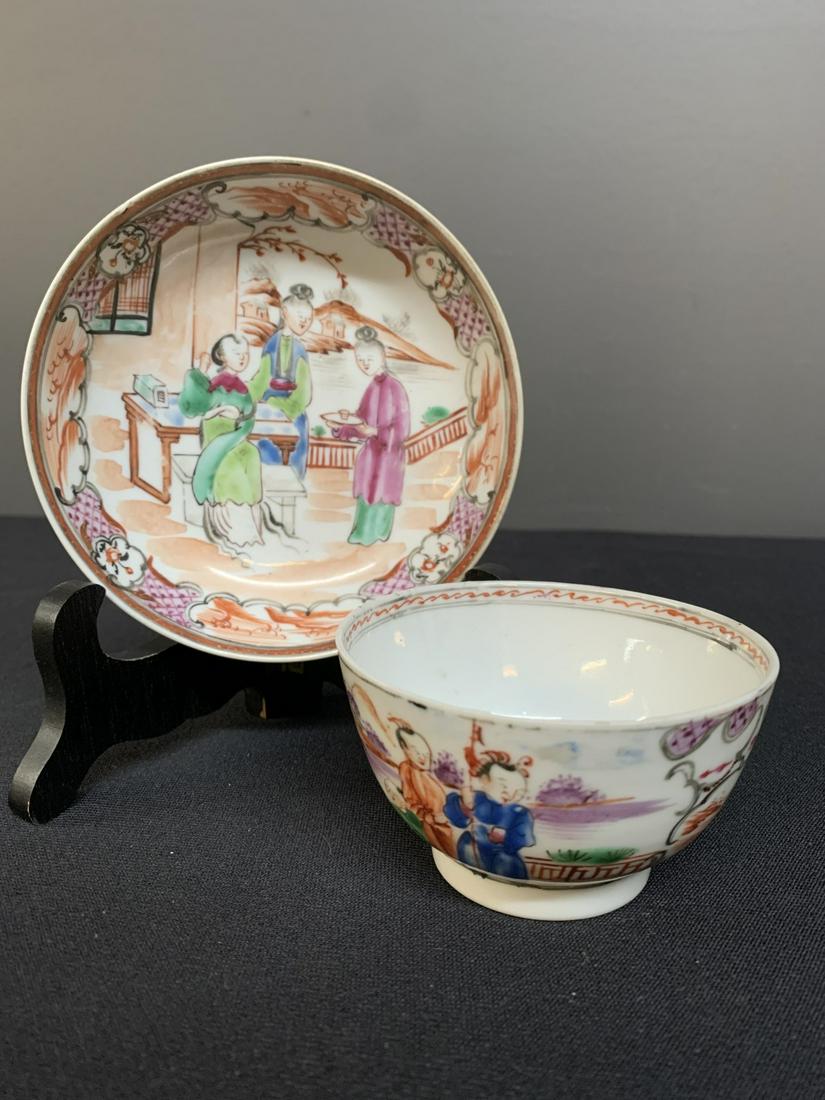 Antique Chinese Hand Painted Tea Bowl And Saucer (1 of 8)