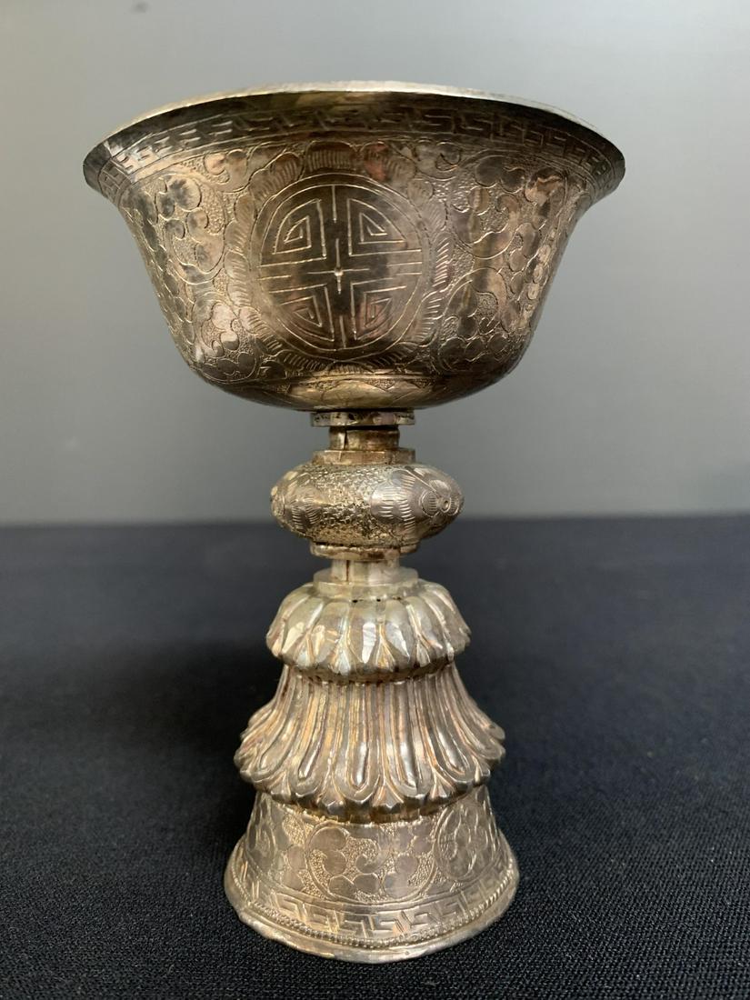 Antique Chinese Hand Worked Silver Butter Lamp: Antique Chinese or Tibetan Hand Worked Silver Butter Lamp 4.5 inches