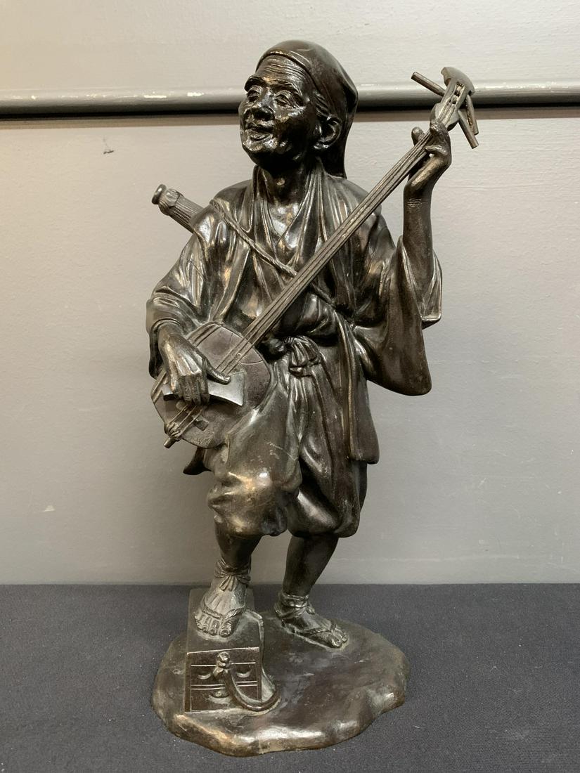 19th C. Japanese Cast Bronze Musician, Signed (1 of 9)