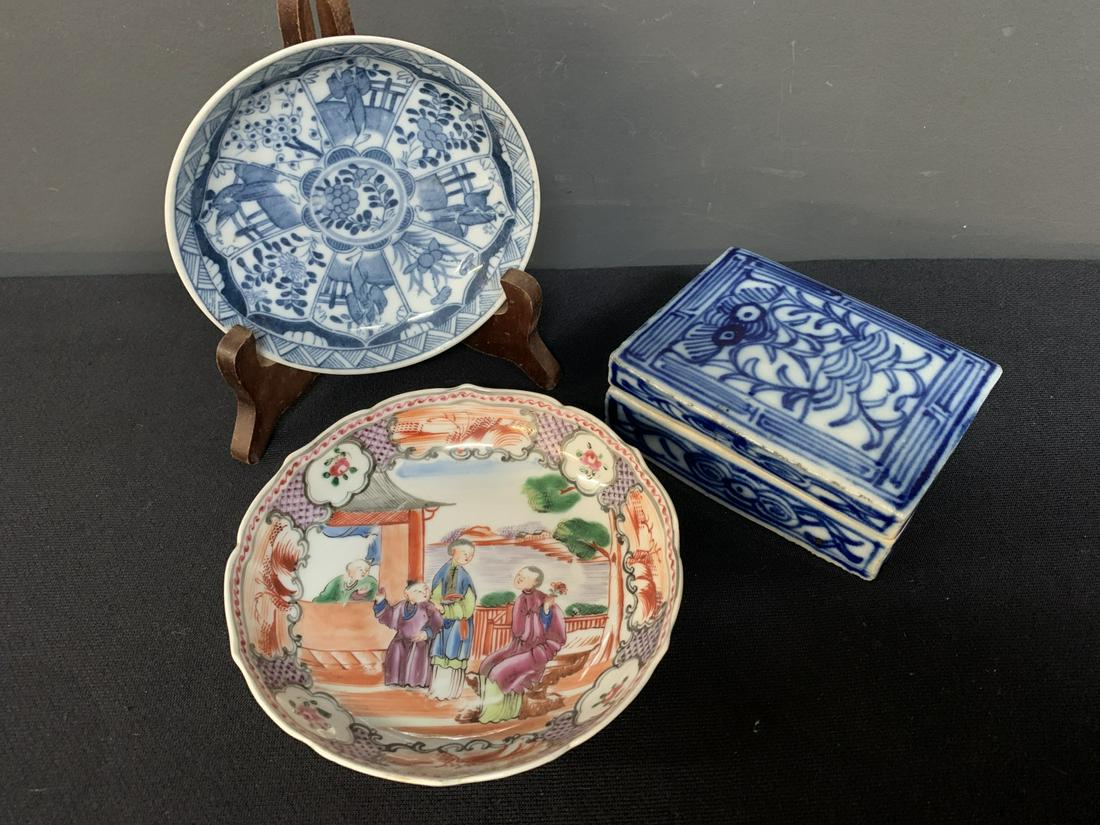 Lot Of 3 Chinese Porcelain Dishes, 2 Plates, 1 Box (1 of 6)