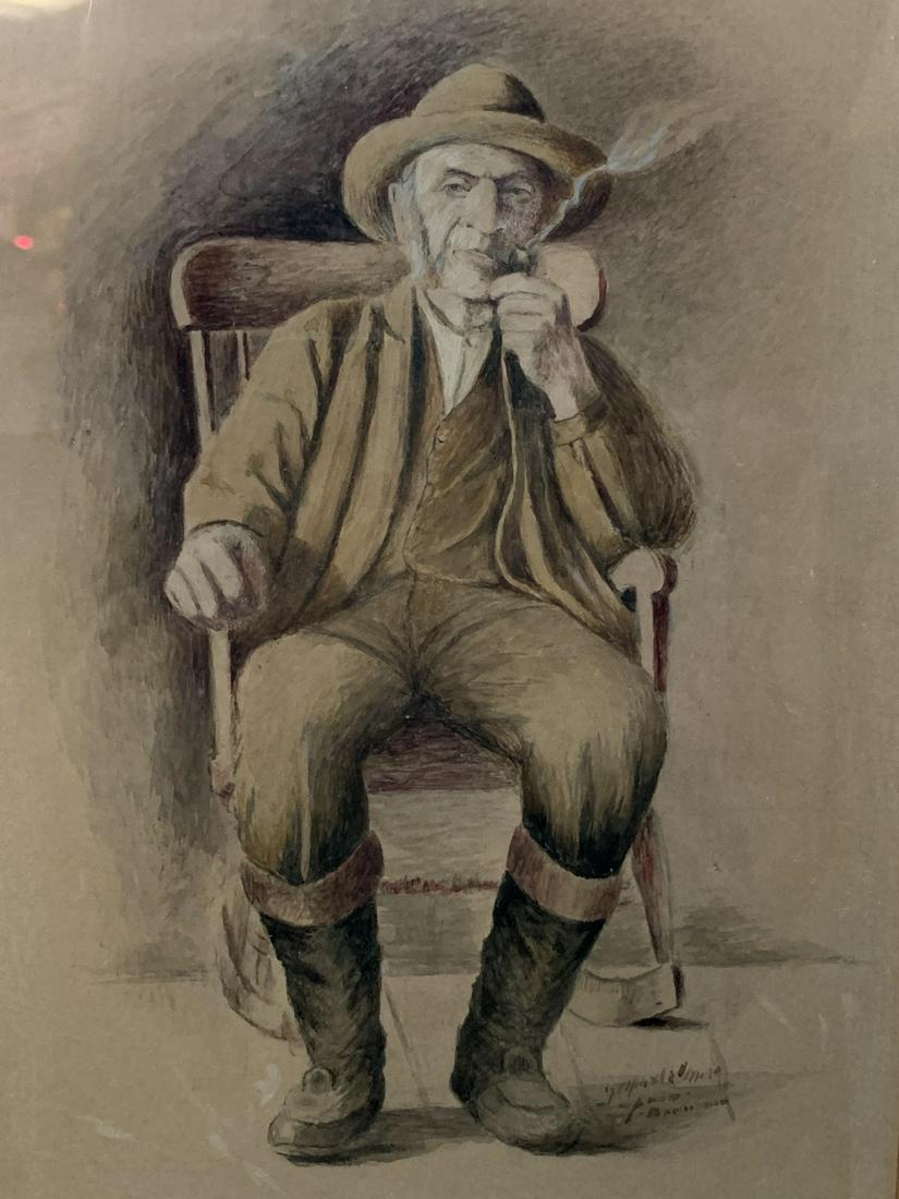 Early 20th C. Watercolor, Signed, Man Smoking (1 of 5)