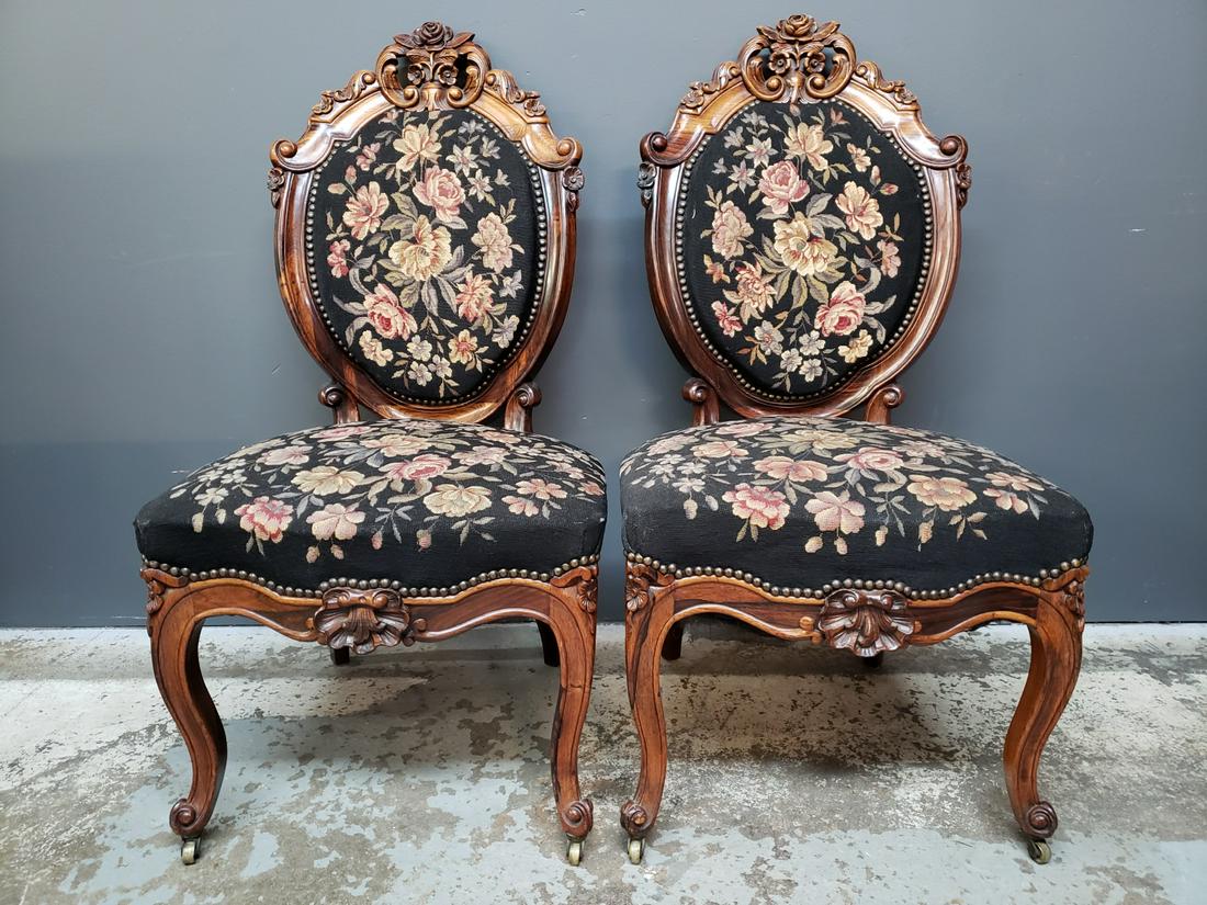Pair Of Carved Victorian Needlepoint Side Chairs (1 of 5)