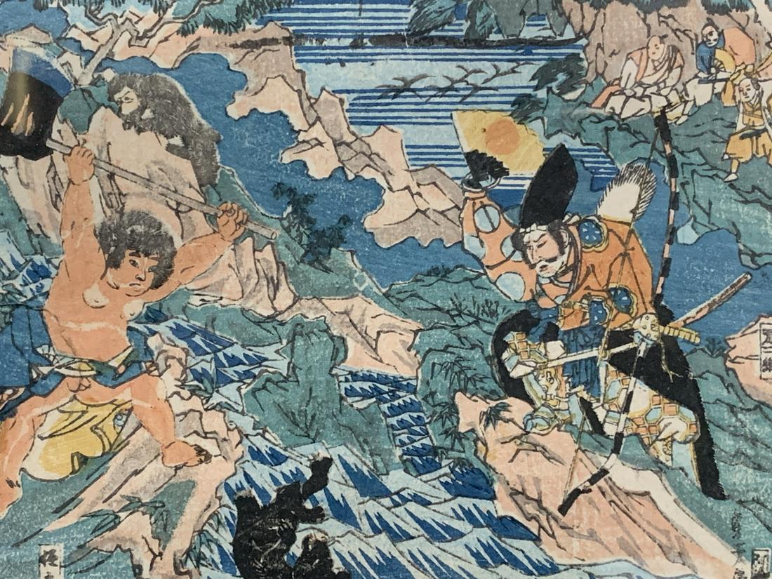 Japanese Woodblock Print, Kaidomaru Defeats Bear (1 of 6)